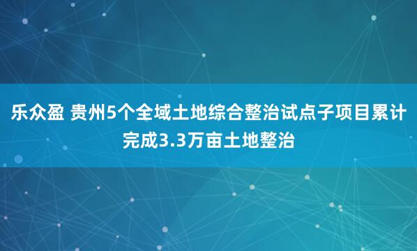 乐众盈 贵州5个全域土地综合整治试点子项目累计完成3.3万亩土地整治